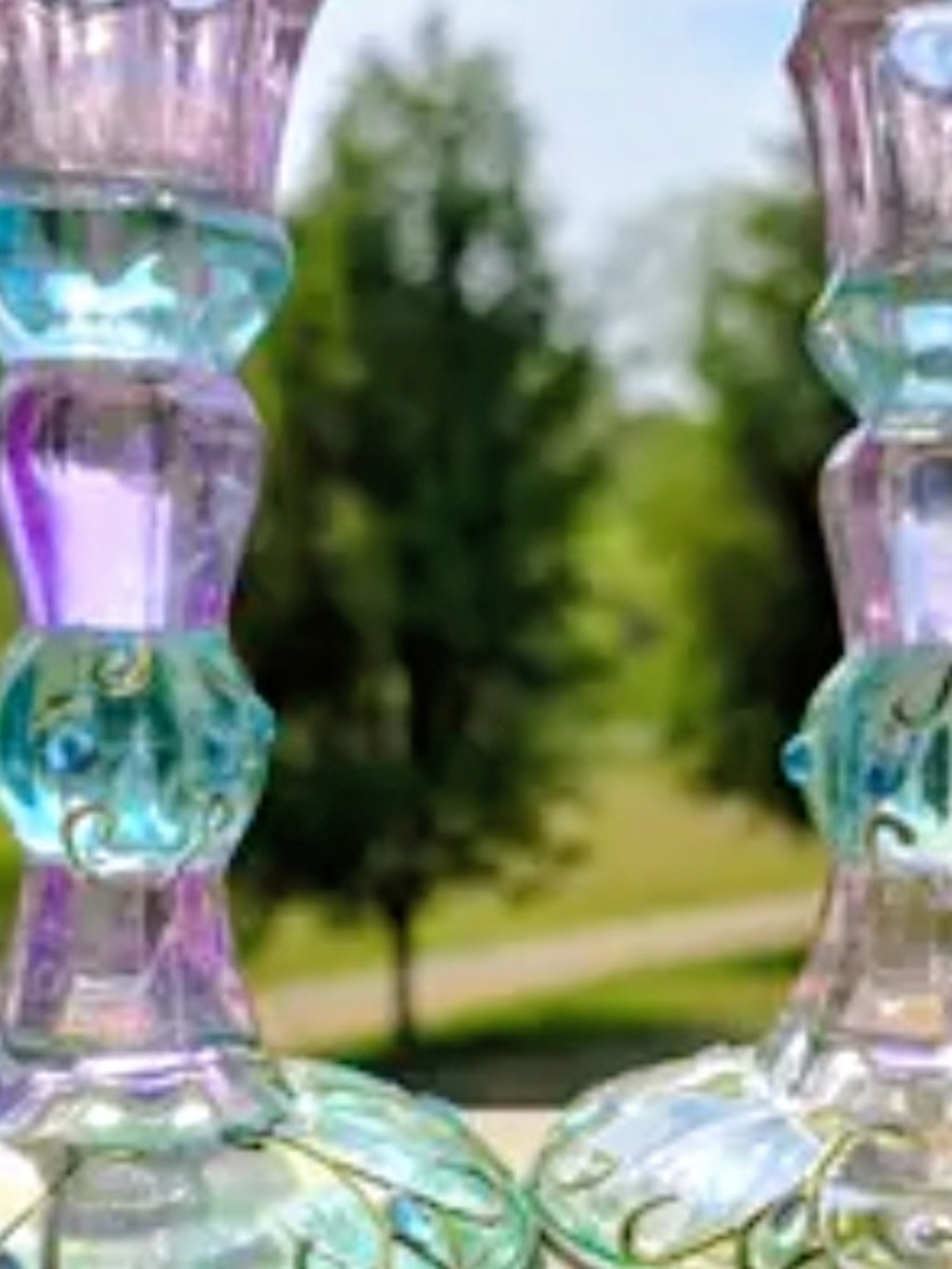 NEW PARTYLITE 2 PIECE SET MARDI GRAS CANDLE STICK HOLDERS BLUE, PURPLE, GREEN